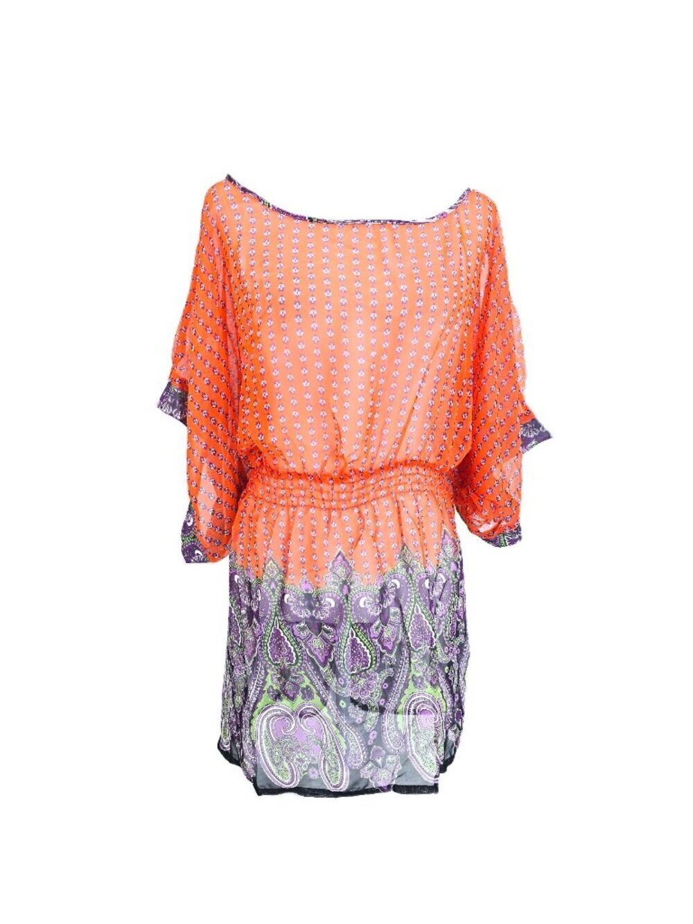 Caren Sport Tangerine Purple Paisley Sheer Kimono Sleeve Swim Cover UP Women 2X